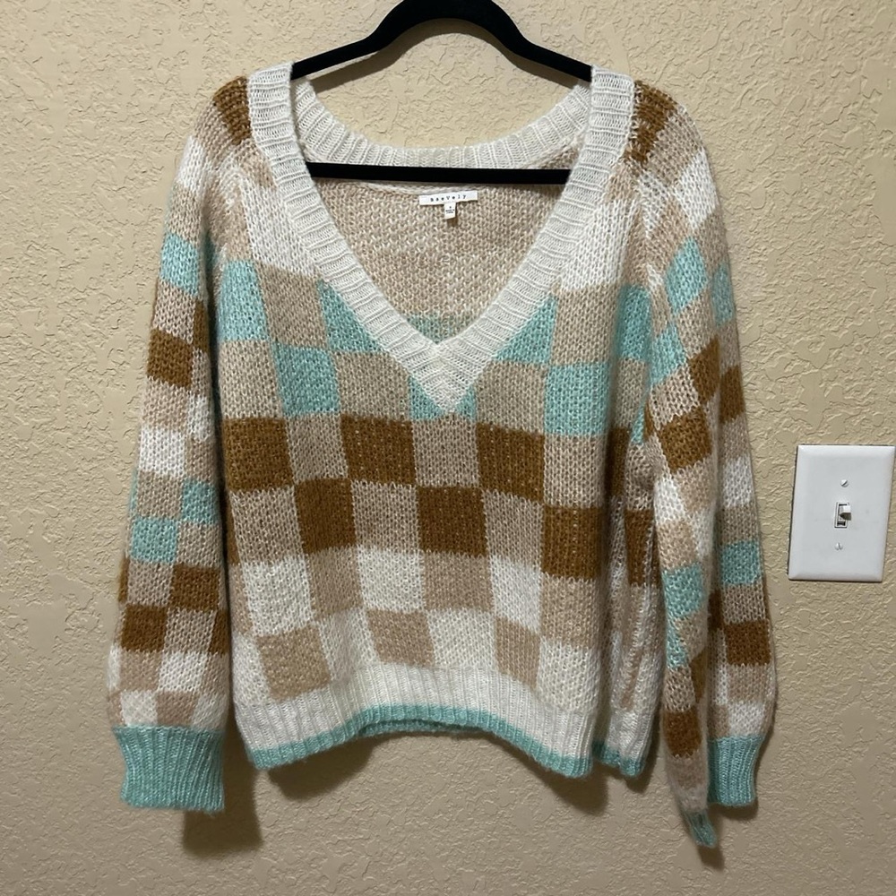 Checkered V-Neck Sweater